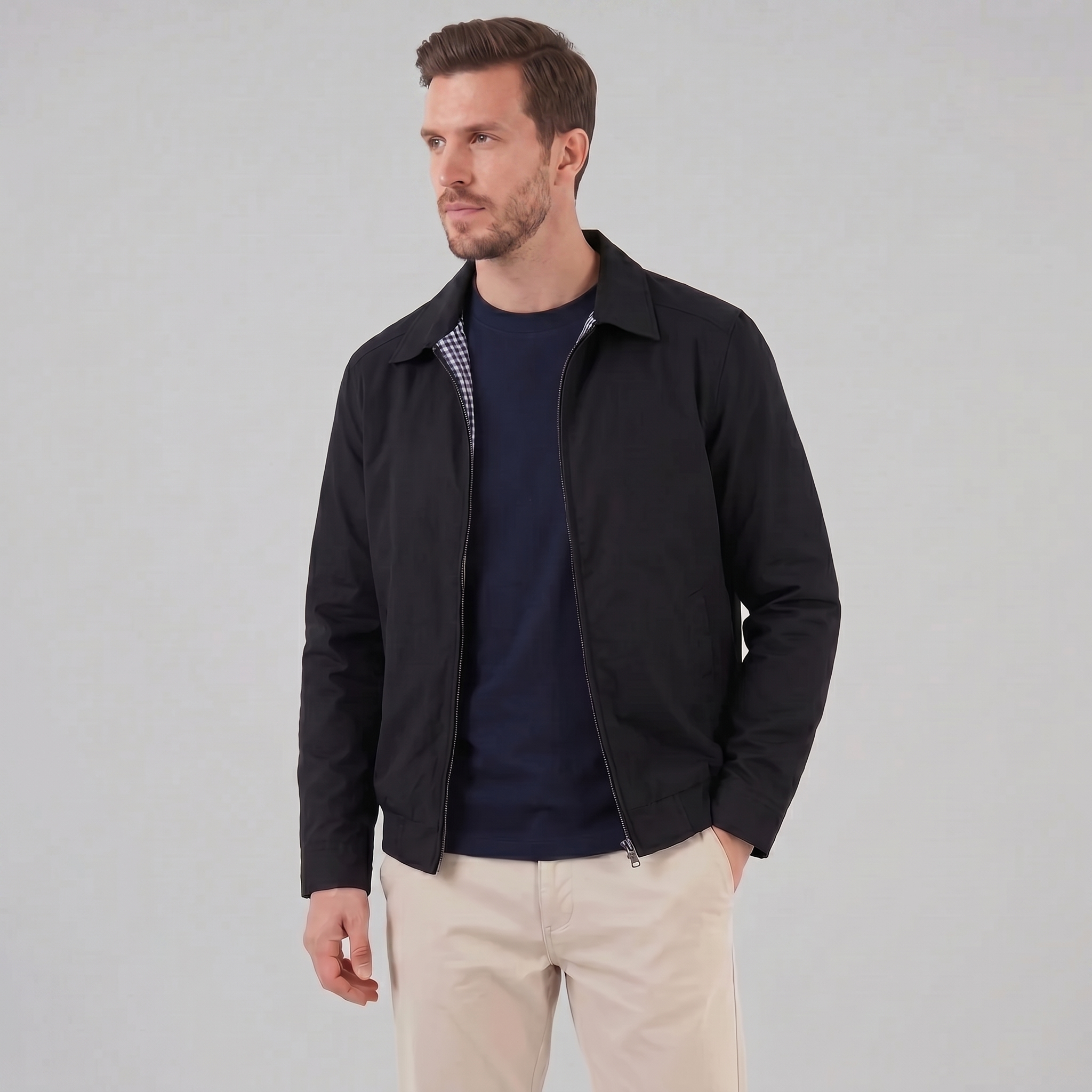 Herren Harrington Jacke Mit Kariertem Innenfutter