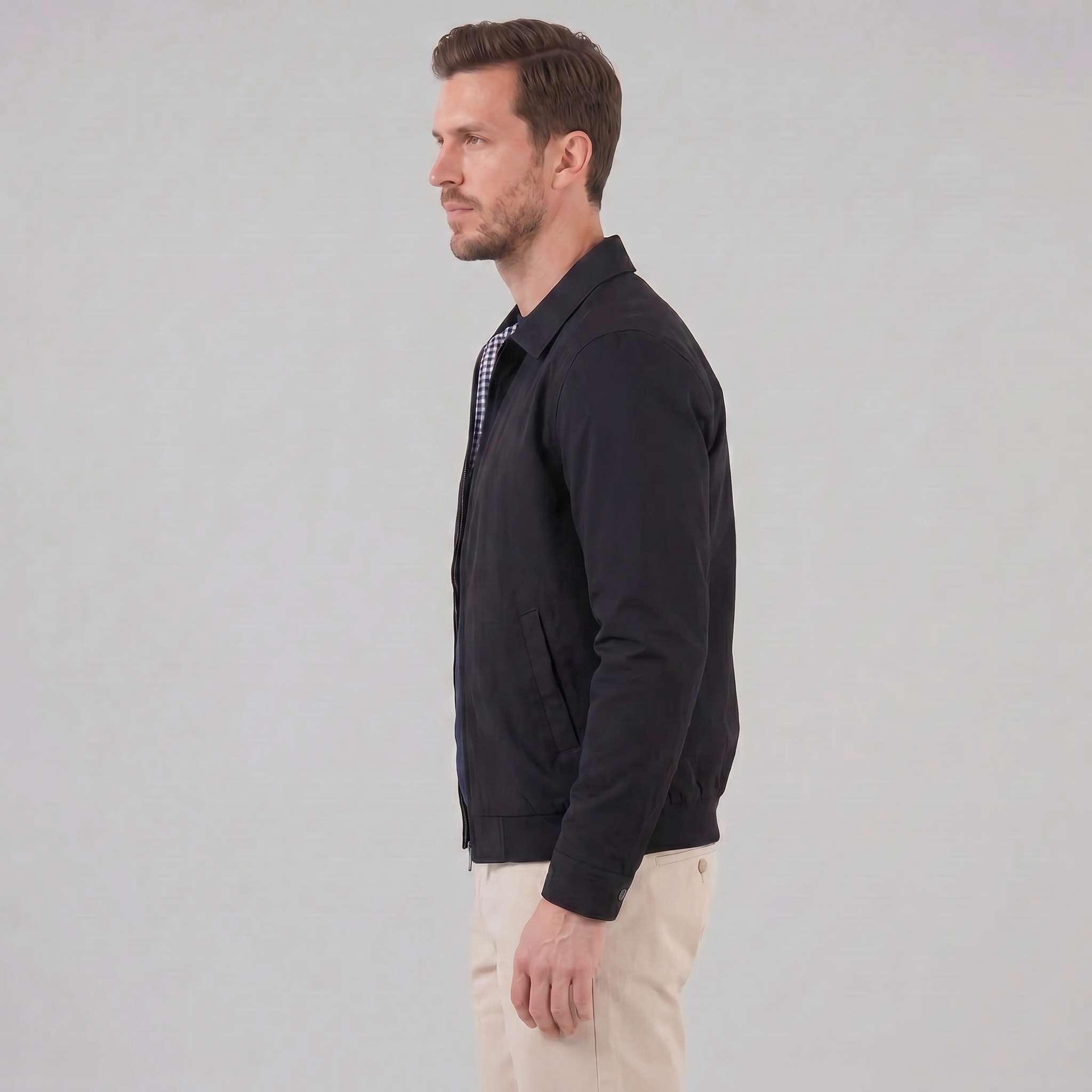 Herren Harrington Jacke Mit Kariertem Innenfutter