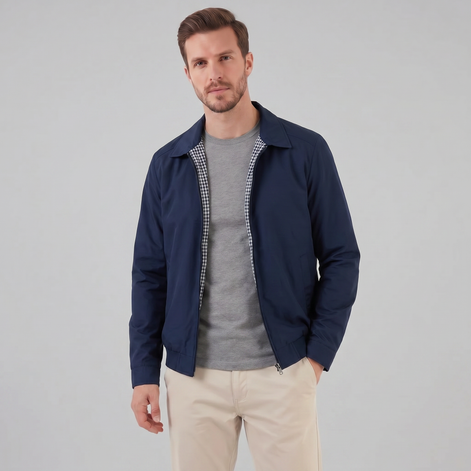 Herren Harrington Jacke Mit Kariertem Innenfutter