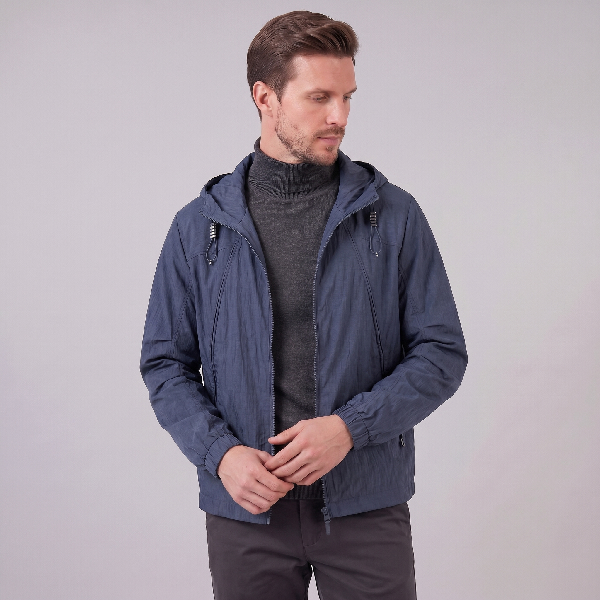 Herren Leichte Kapuzen Windbreaker Jacke