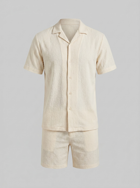 Herren Jacquard Wave Camp Shirt Und Shorts Set