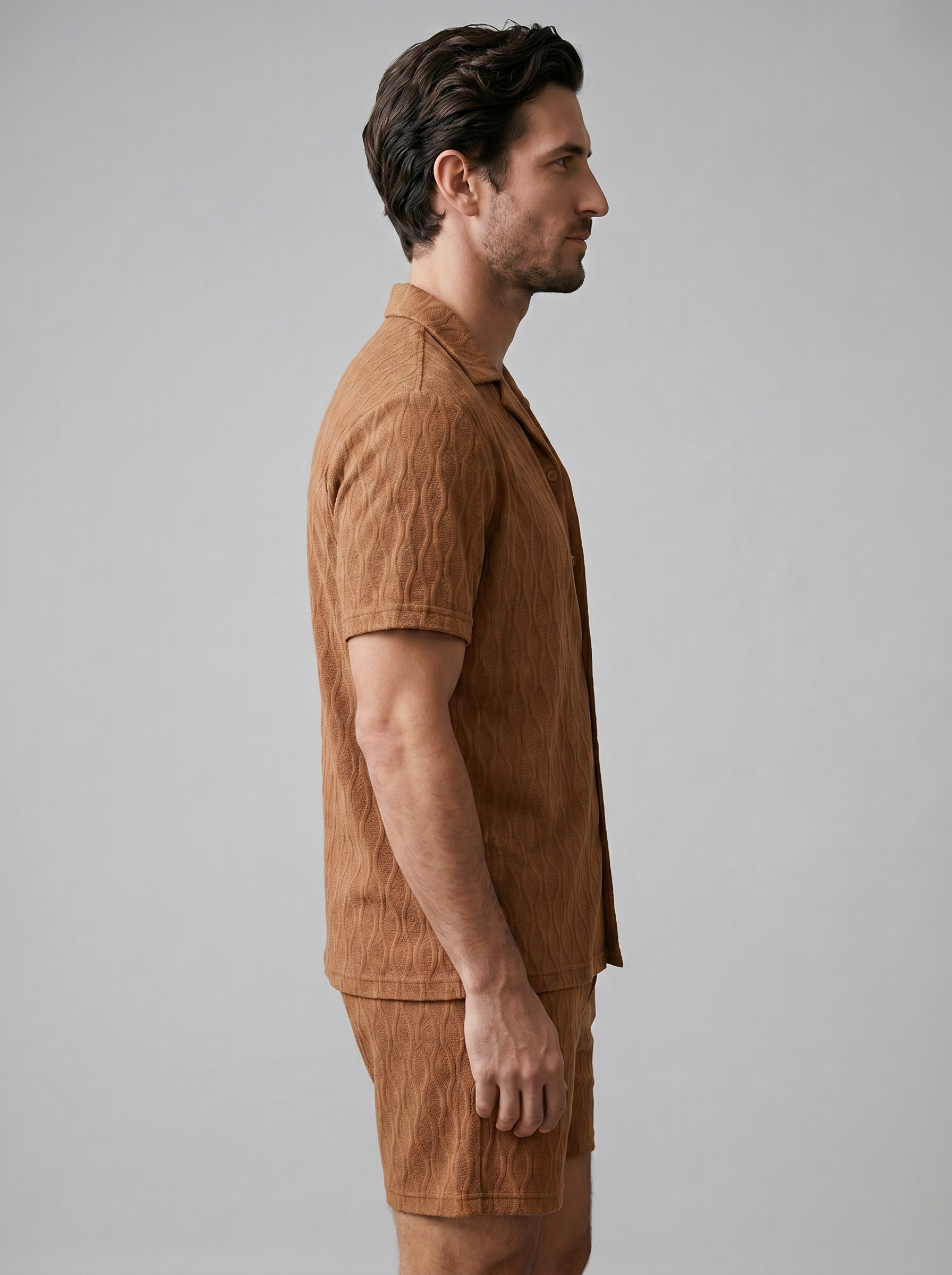Herren Jacquard Wave Camp Shirt Und Shorts Set