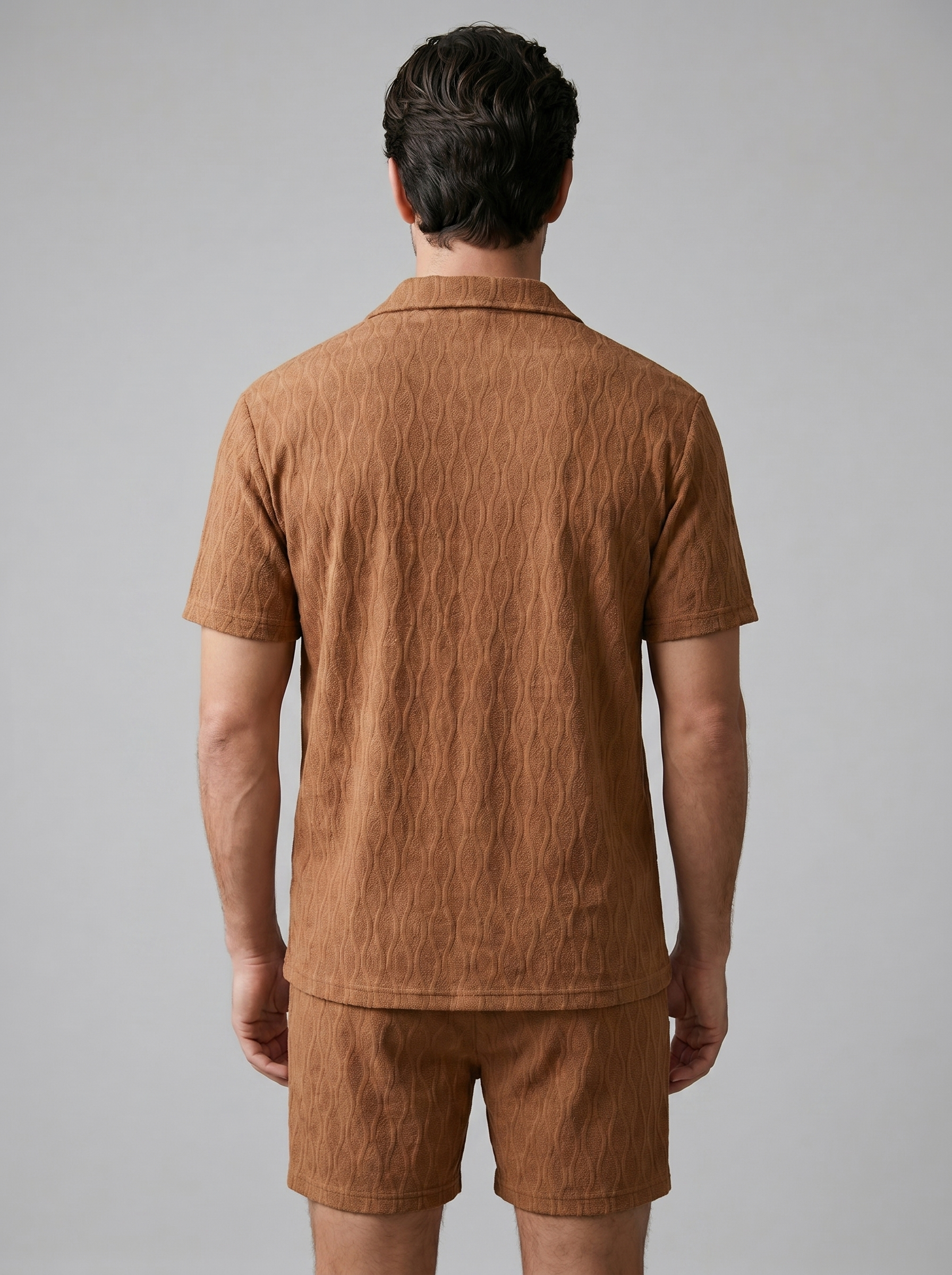 Herren Jacquard Wave Camp Shirt Und Shorts Set