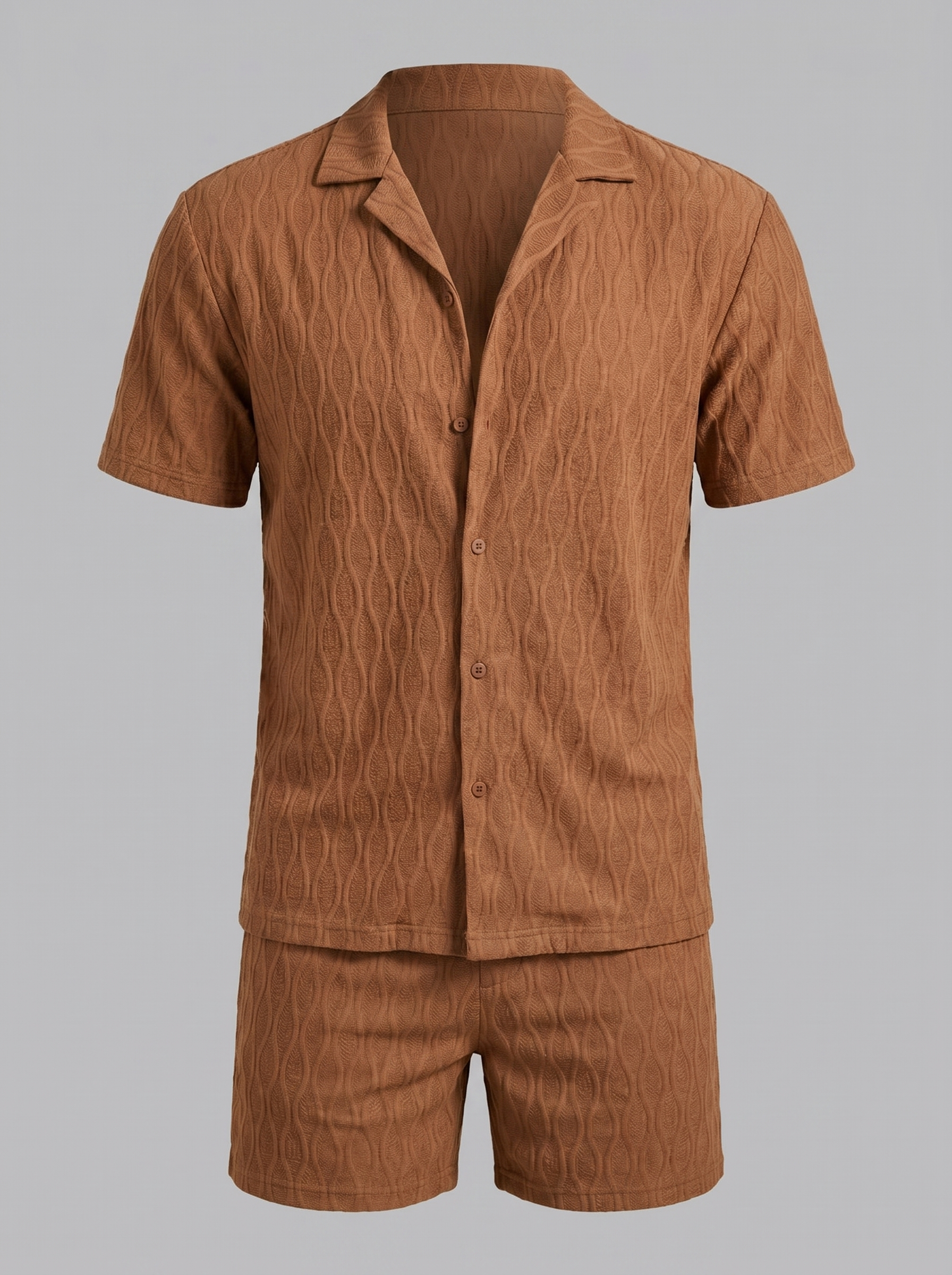 Herren Jacquard Wave Camp Shirt Und Shorts Set