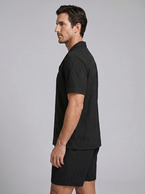 Herren Jacquard Wave Camp Shirt Und Shorts Set