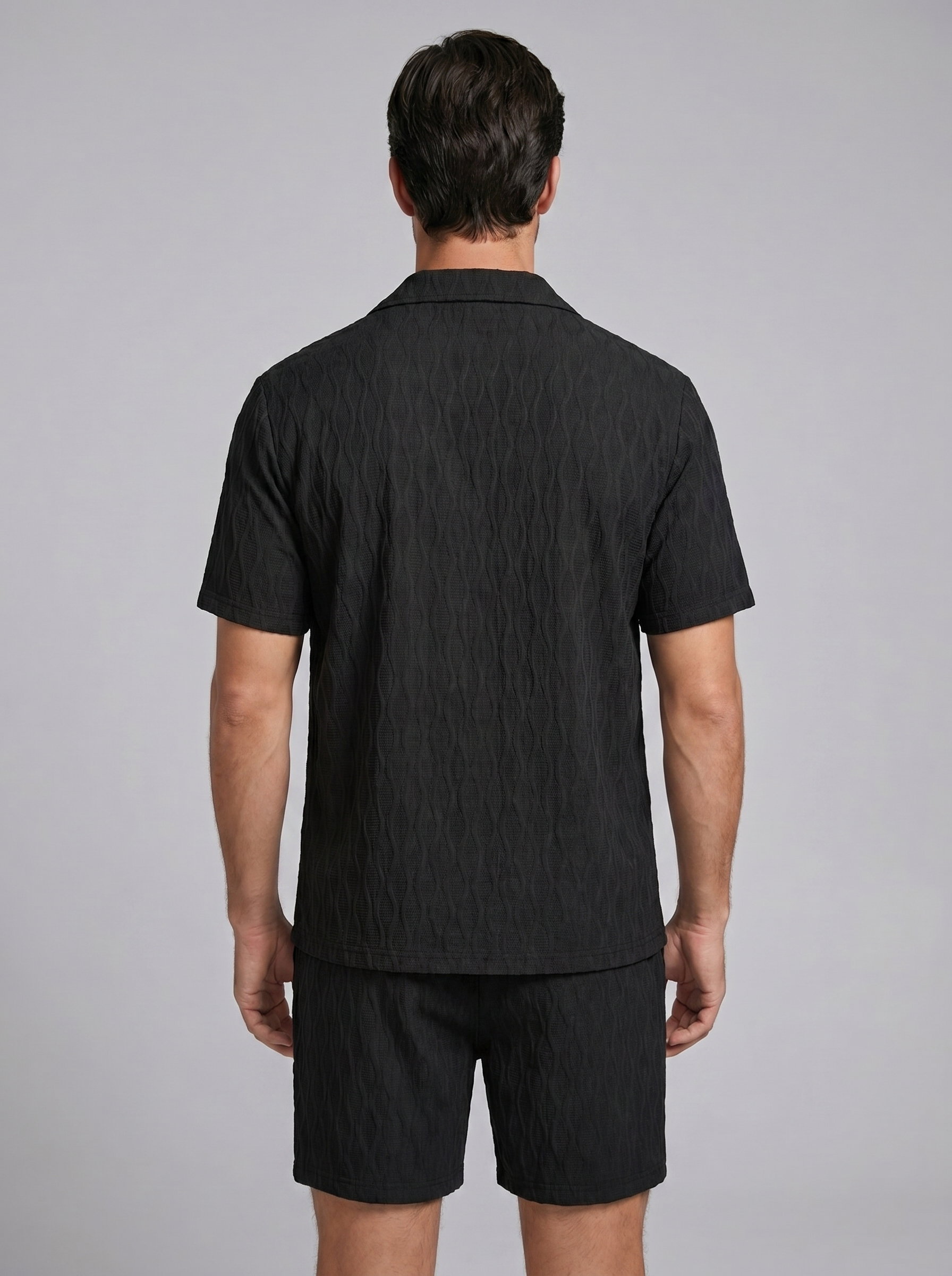 Herren Jacquard Wave Camp Shirt Und Shorts Set