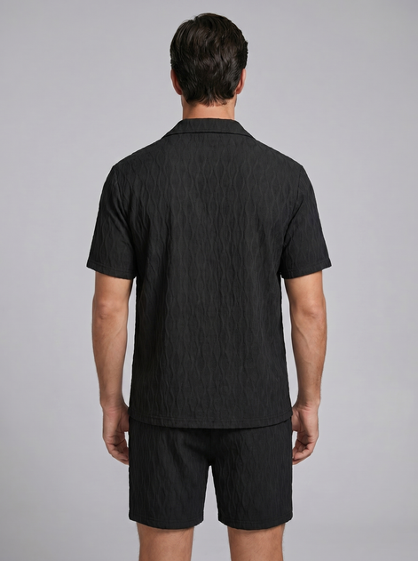 Herren Jacquard Wave Camp Shirt Und Shorts Set