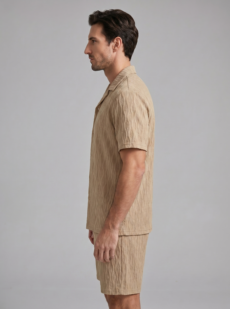 Herren Jacquard Wave Camp Shirt Und Shorts Set