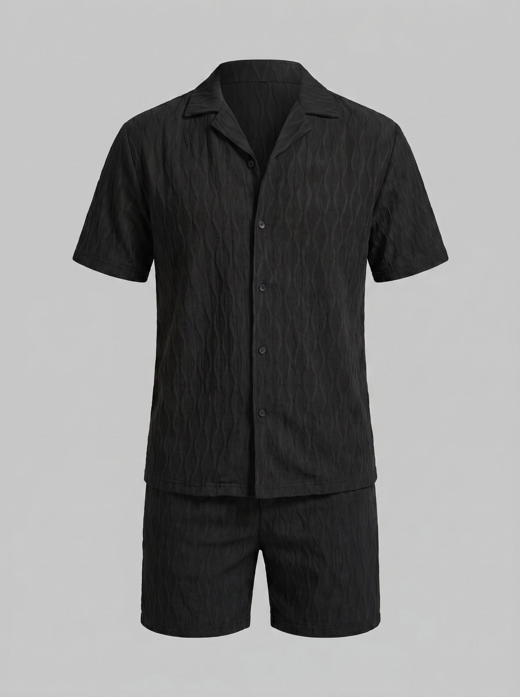 Herren Jacquard Wave Camp Shirt Und Shorts Set