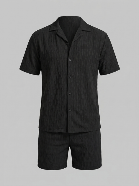 Herren Jacquard Wave Camp Shirt Und Shorts Set