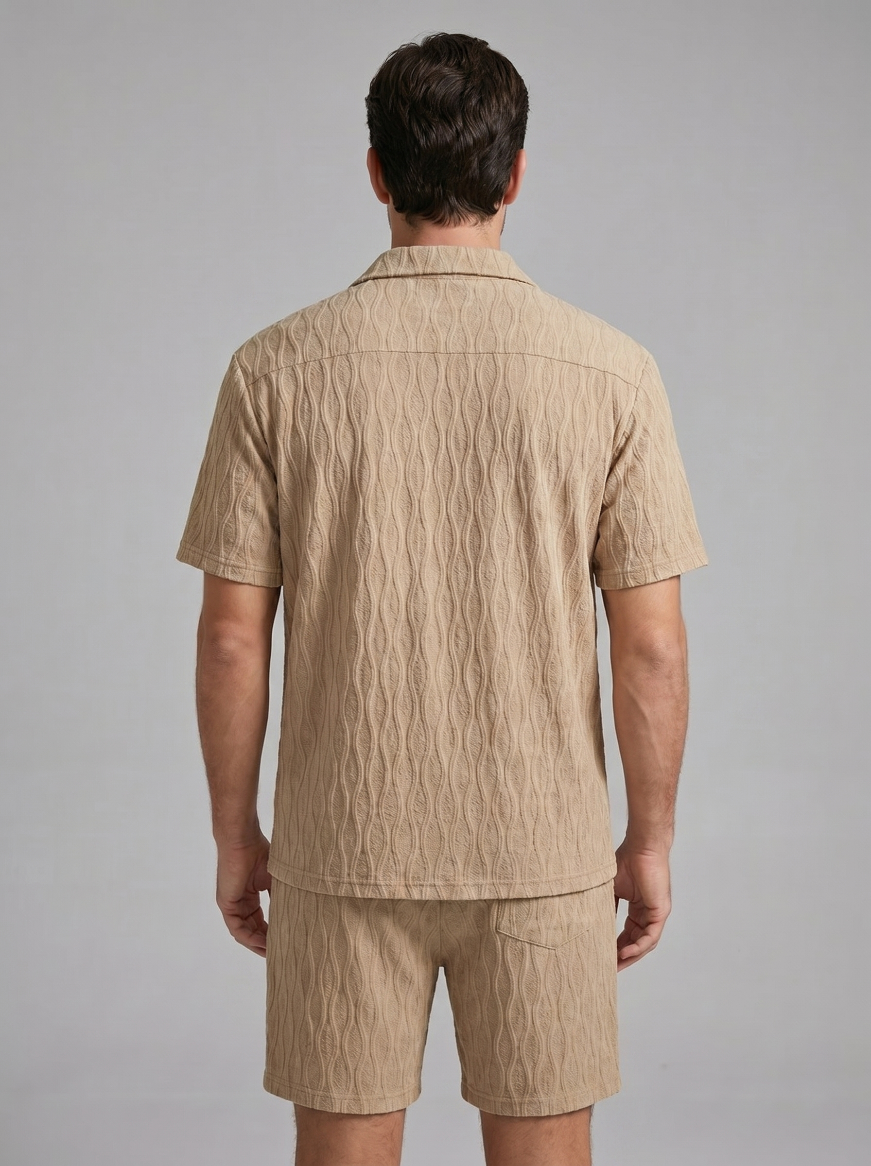 Herren Jacquard Wave Camp Shirt Und Shorts Set