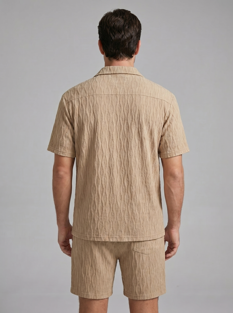 Herren Jacquard Wave Camp Shirt Und Shorts Set