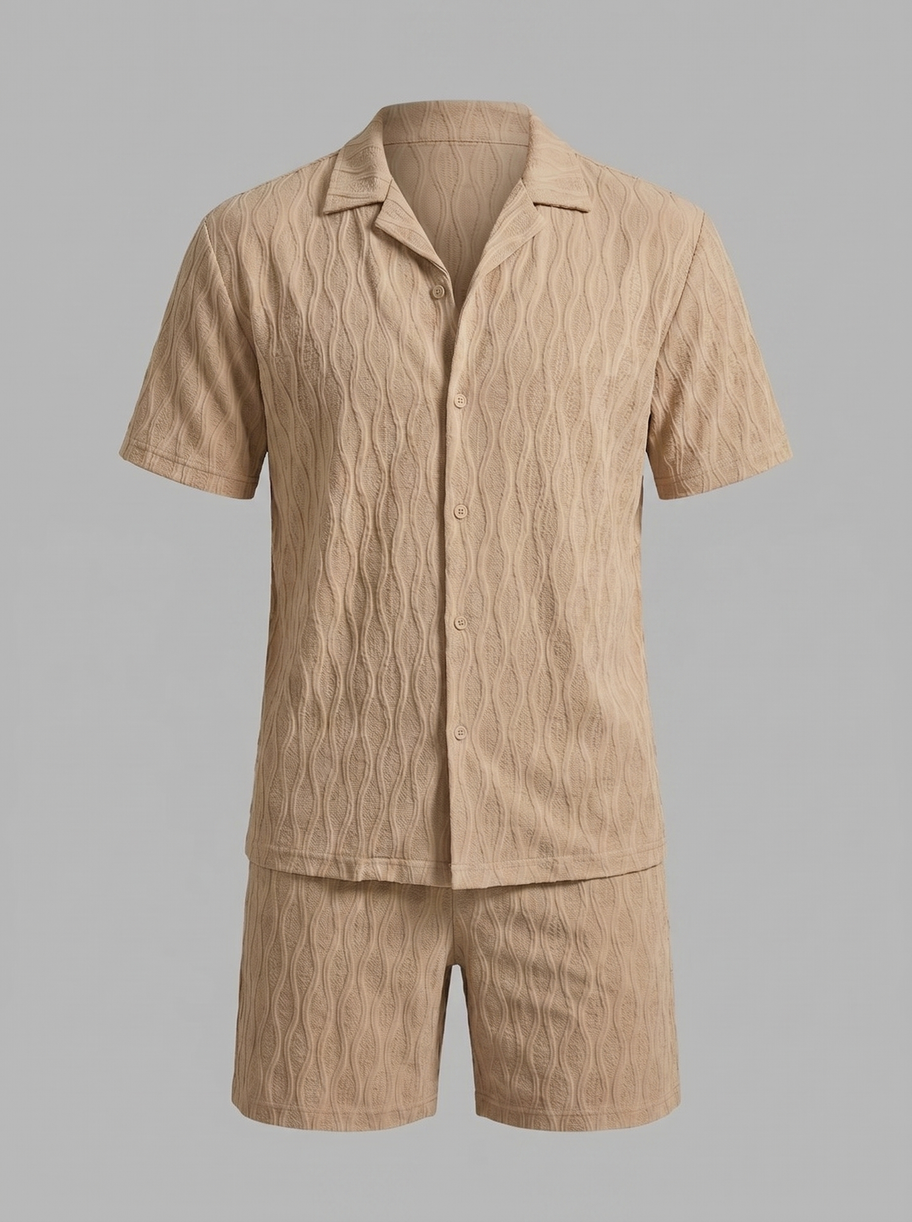 Herren Jacquard Wave Camp Shirt Und Shorts Set