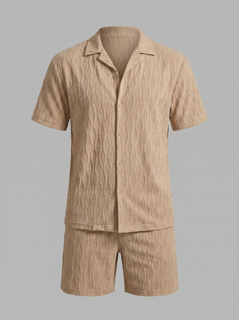 Herren Jacquard Wave Camp Shirt Und Shorts Set