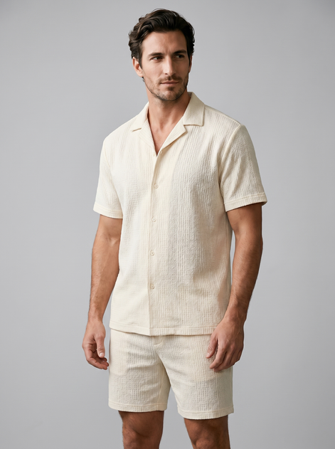 Herren Jacquard Wave Camp Shirt Und Shorts Set