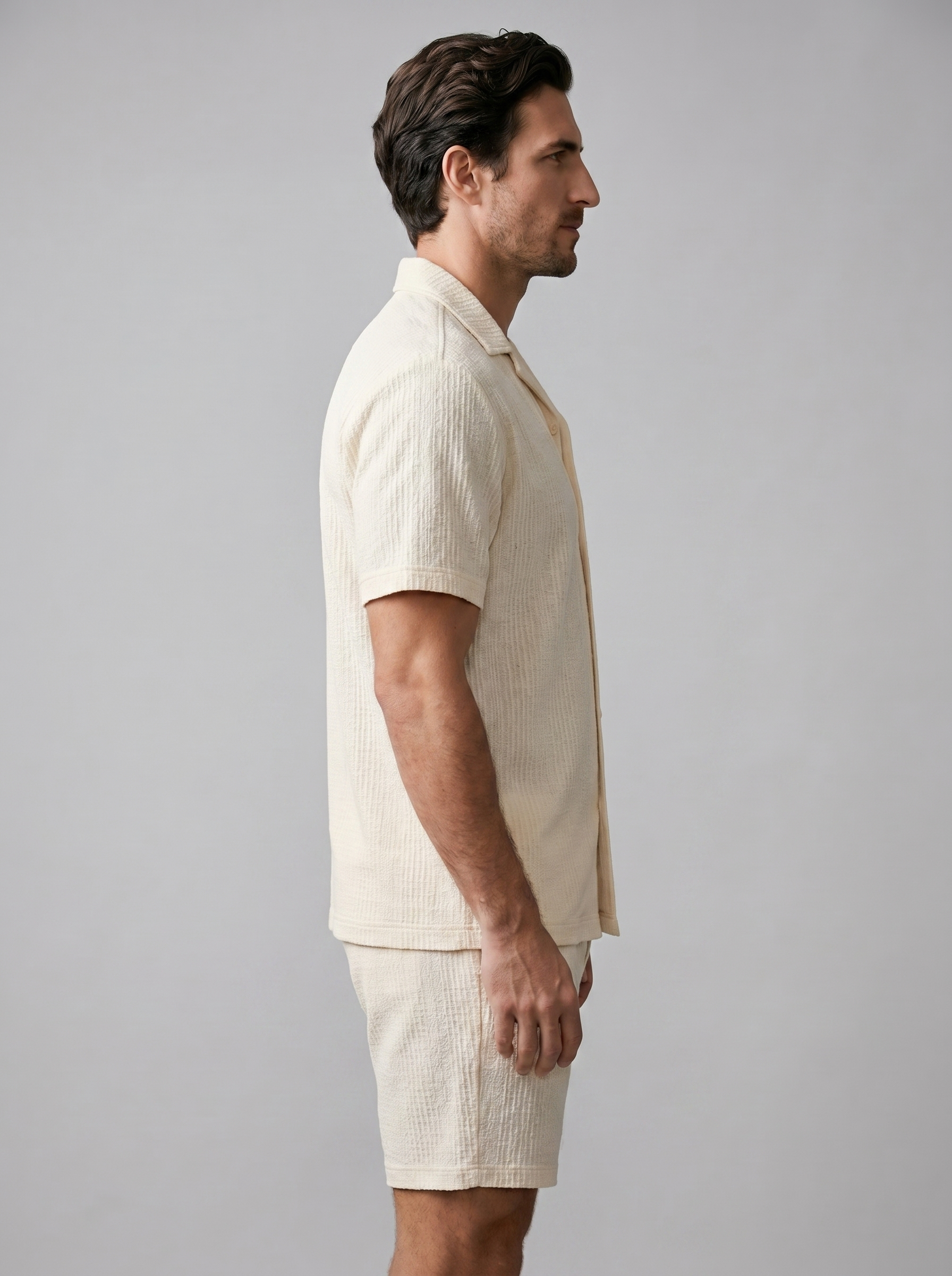 Herren Jacquard Wave Camp Shirt Und Shorts Set