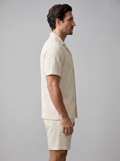 Herren Jacquard Wave Camp Shirt Und Shorts Set