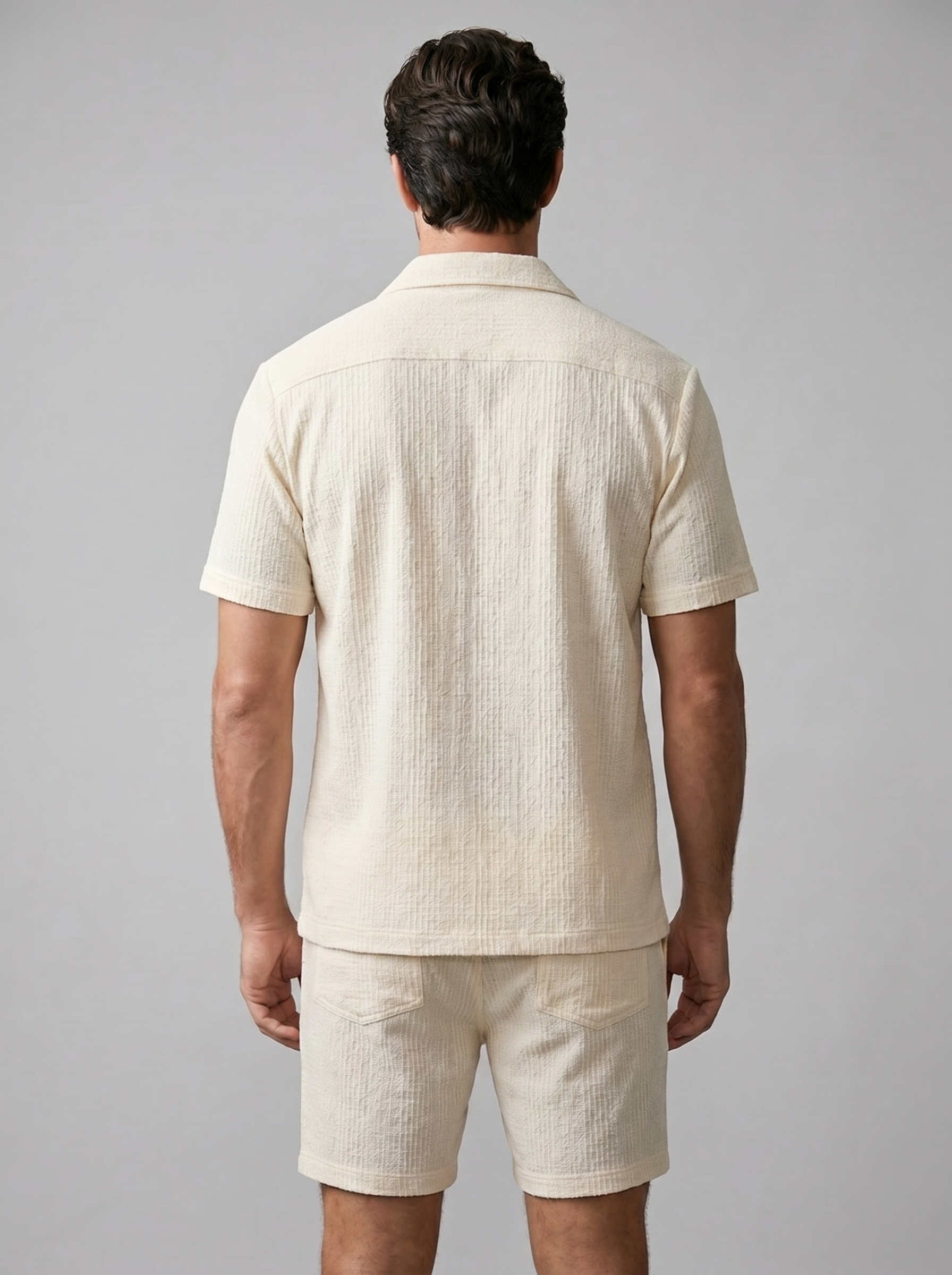 Herren Jacquard Wave Camp Shirt Und Shorts Set