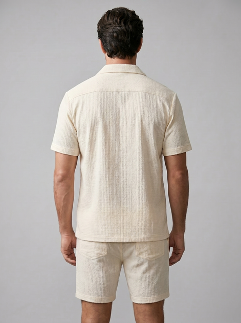 Herren Jacquard Wave Camp Shirt Und Shorts Set