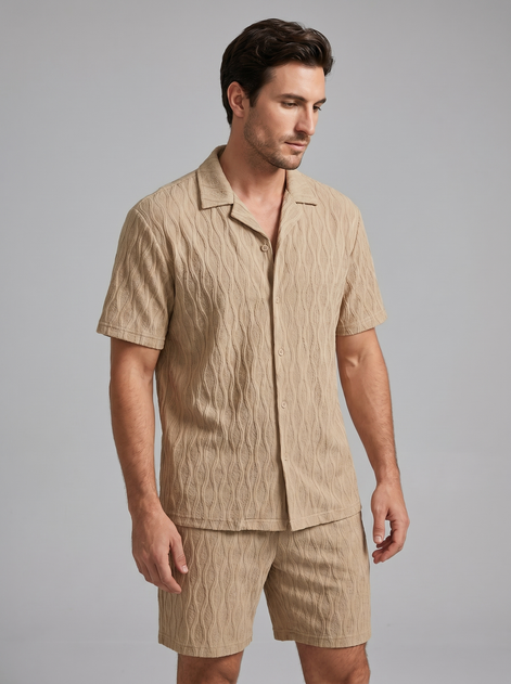 Herren Jacquard Wave Camp Shirt Und Shorts Set