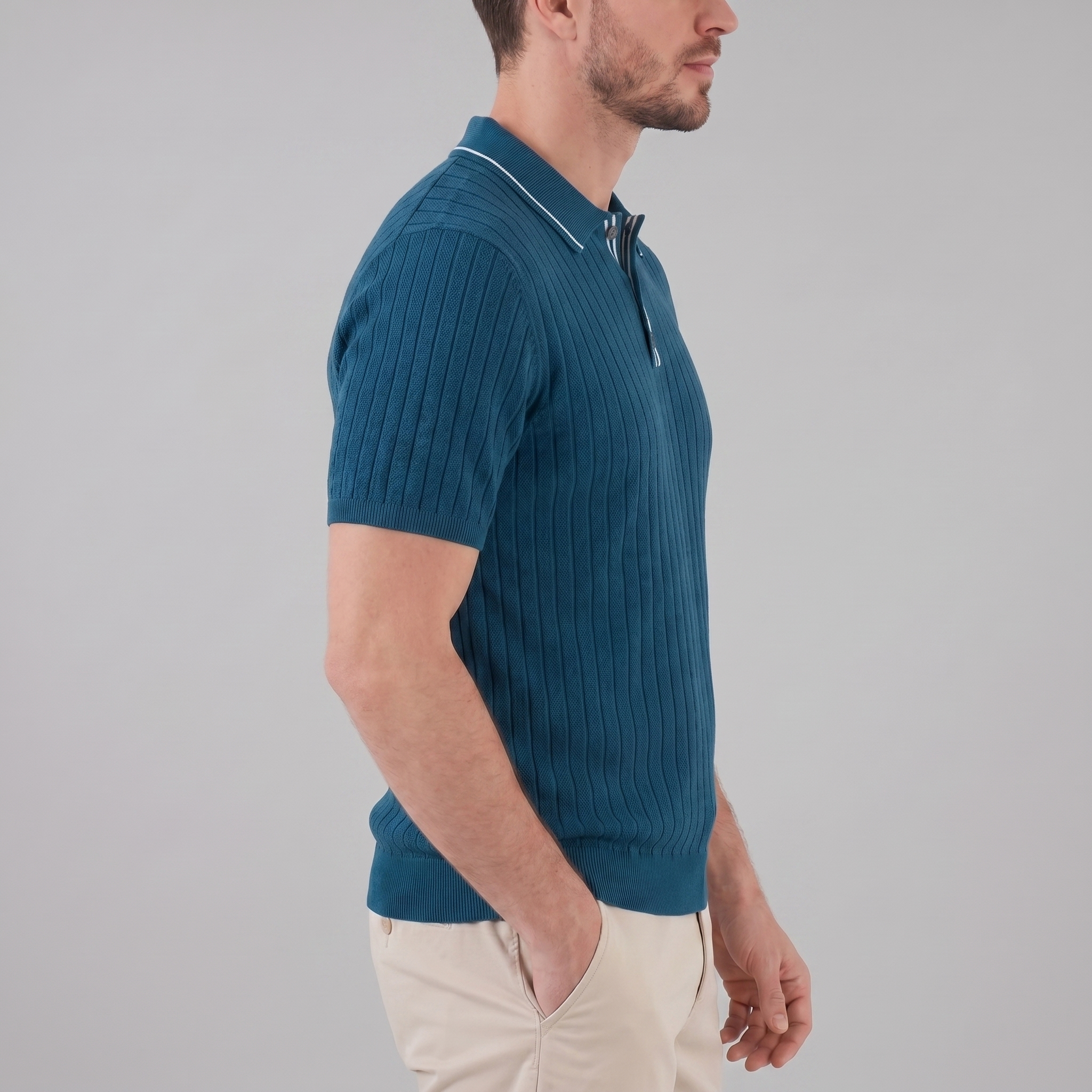 Herren Strick Polohemd Mit Kontrastkragen