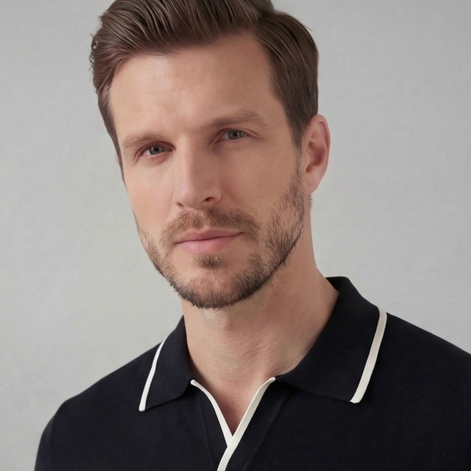 Herren Strick Polohemd Mit Weißem Rand
