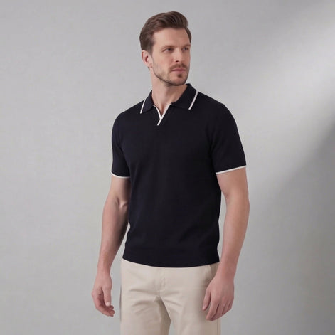 Herren Strick Polohemd Mit Weißem Rand