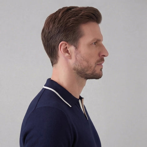 Herren Strick Polohemd Mit Weißem Rand