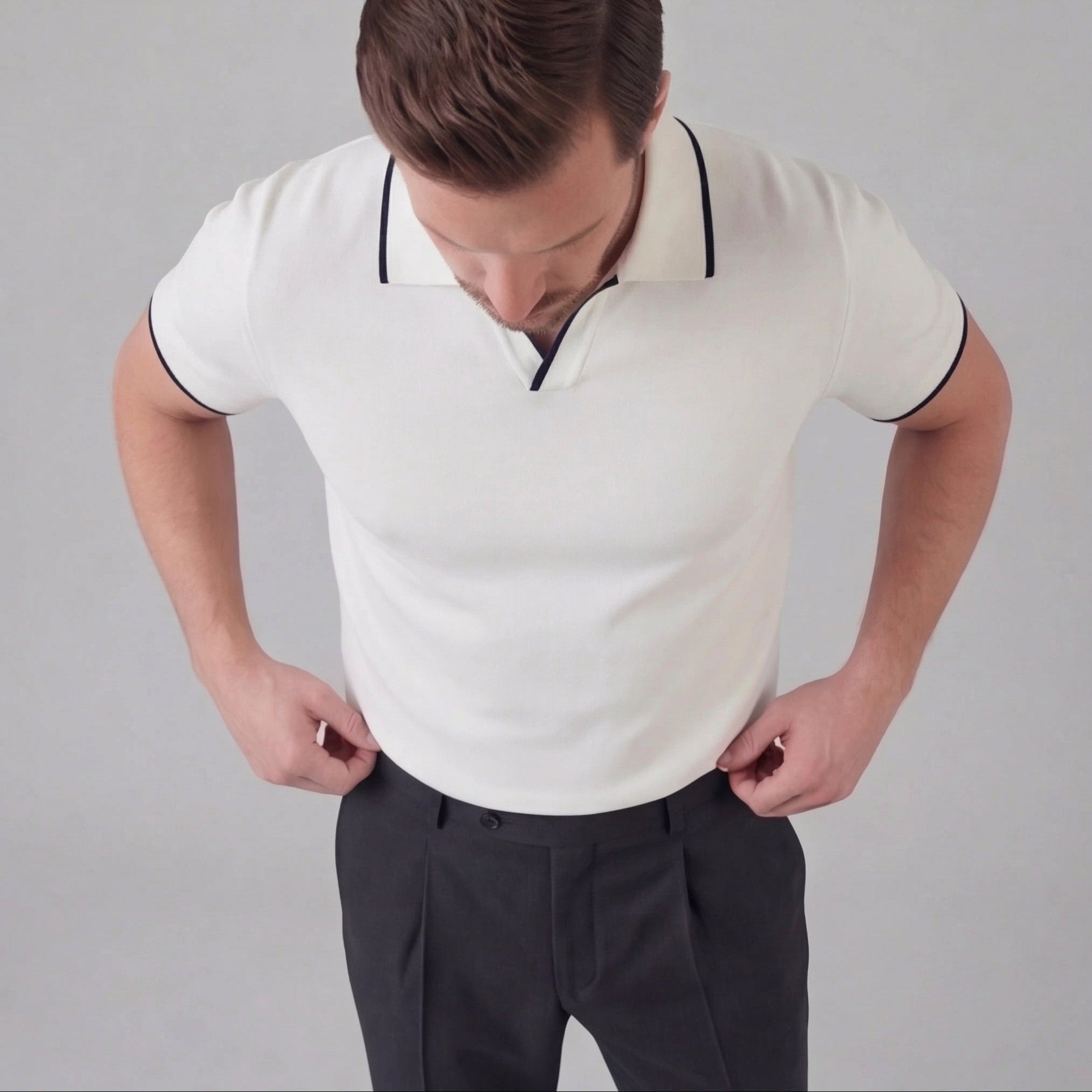 Herren Strick Polohemd Mit Weißem Rand