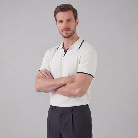 Herren Strick Polohemd Mit Weißem Rand