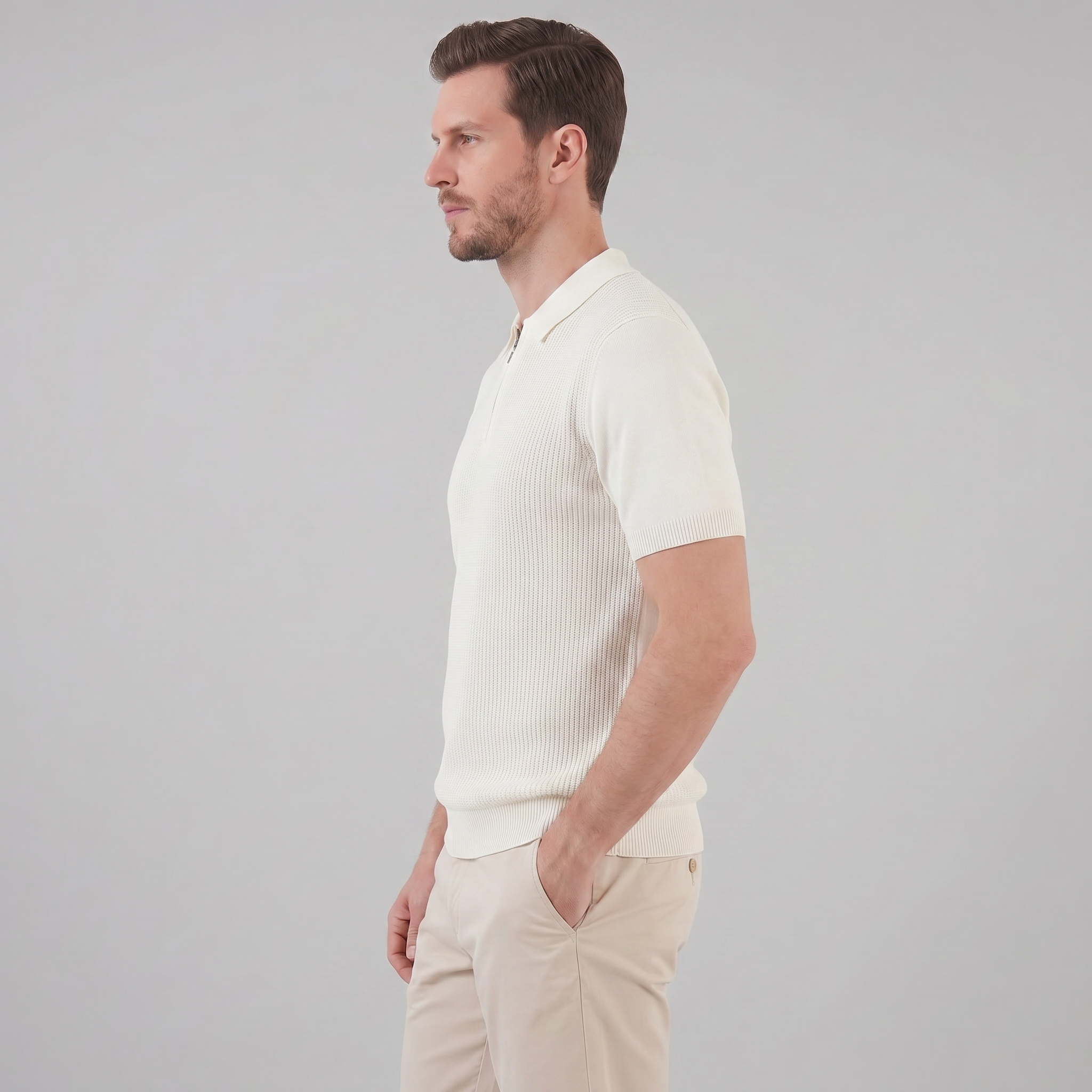 Herren Strick Polo Mit Reißverschluss Am Kragen