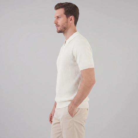 Herren Strick Polo Mit Reißverschluss Am Kragen