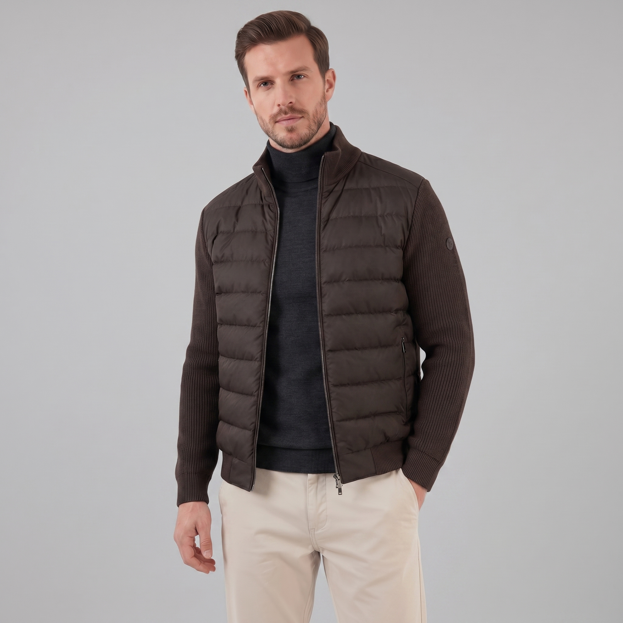 Herren Daunenjacke Mit Strickärmeln