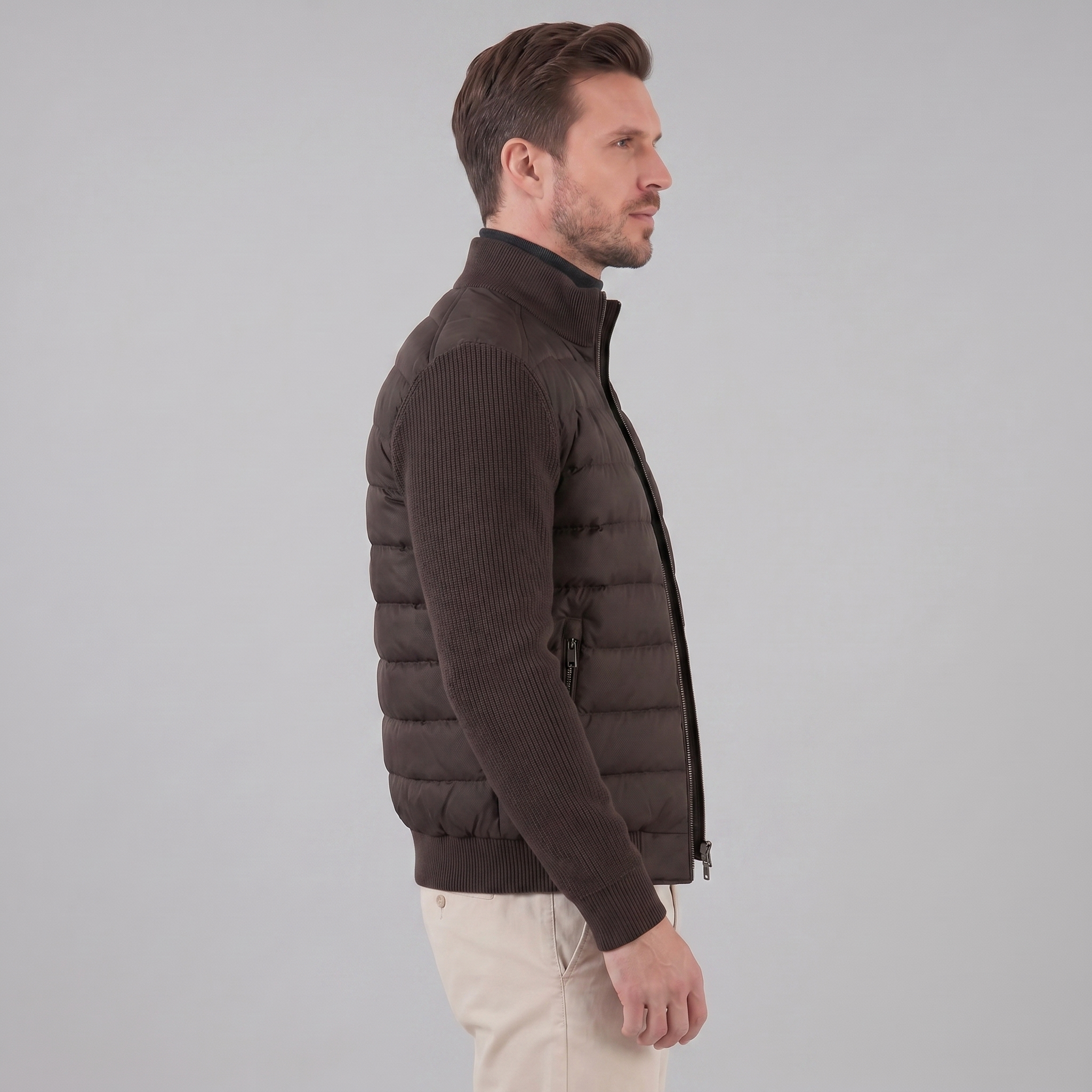 Herren Daunenjacke Mit Strickärmeln
