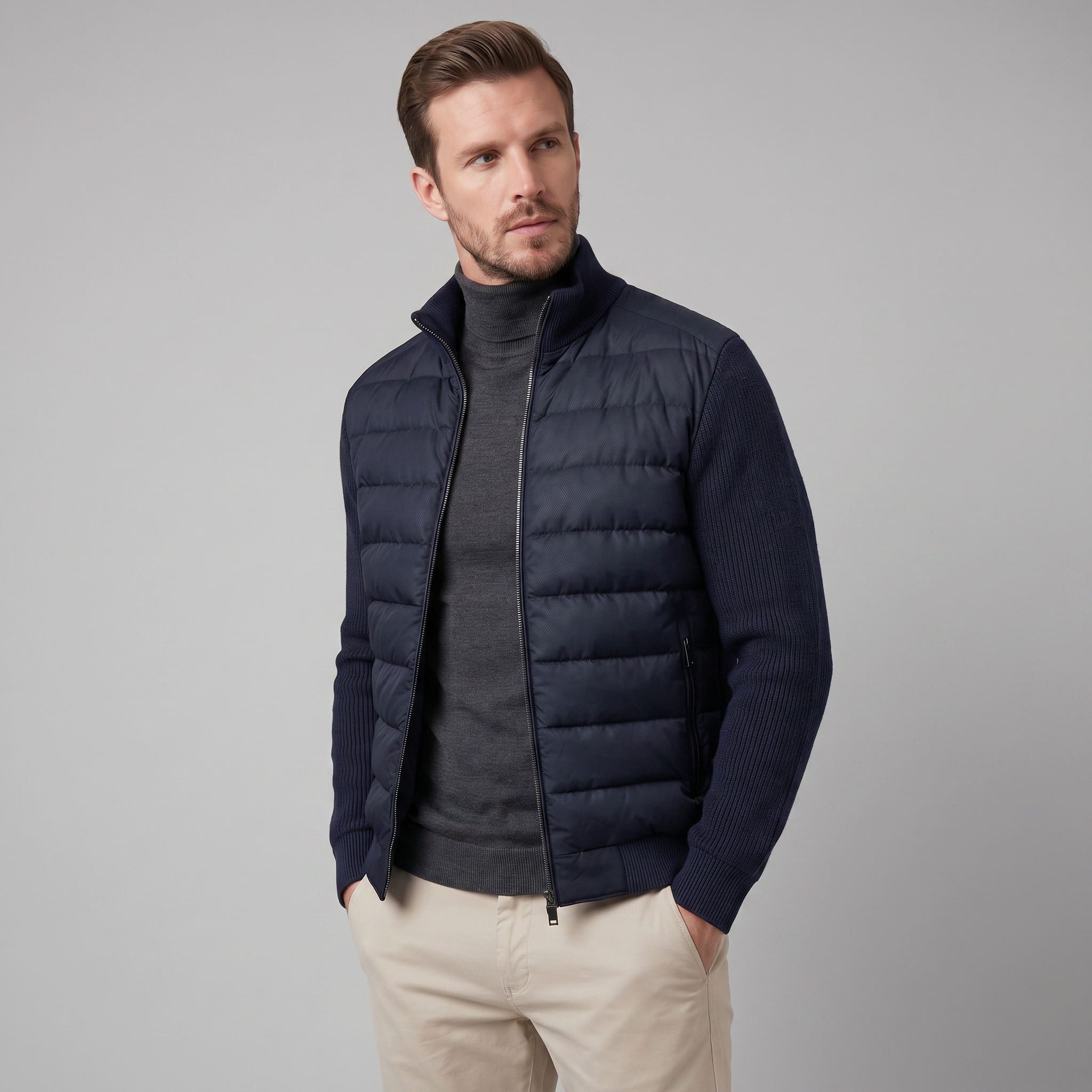 Herren Daunenjacke Mit Strickärmeln