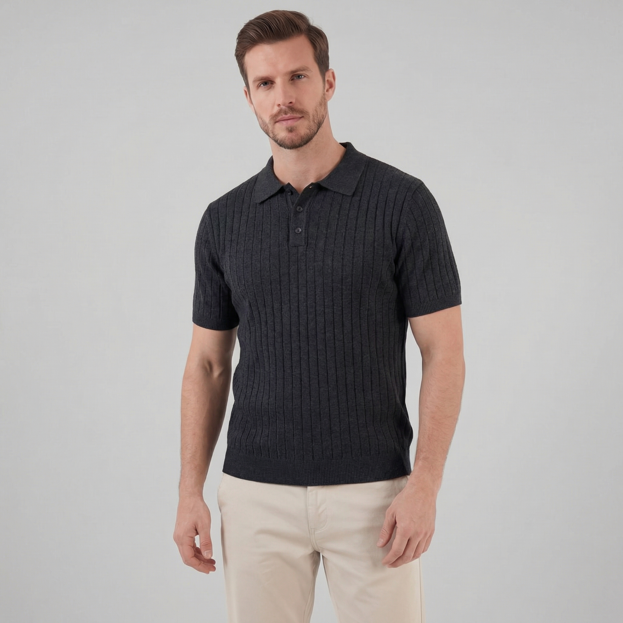Herren Strick Polo Mit Streifen