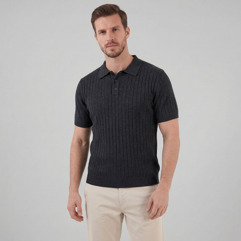 Herren Strick Polo Mit Streifen