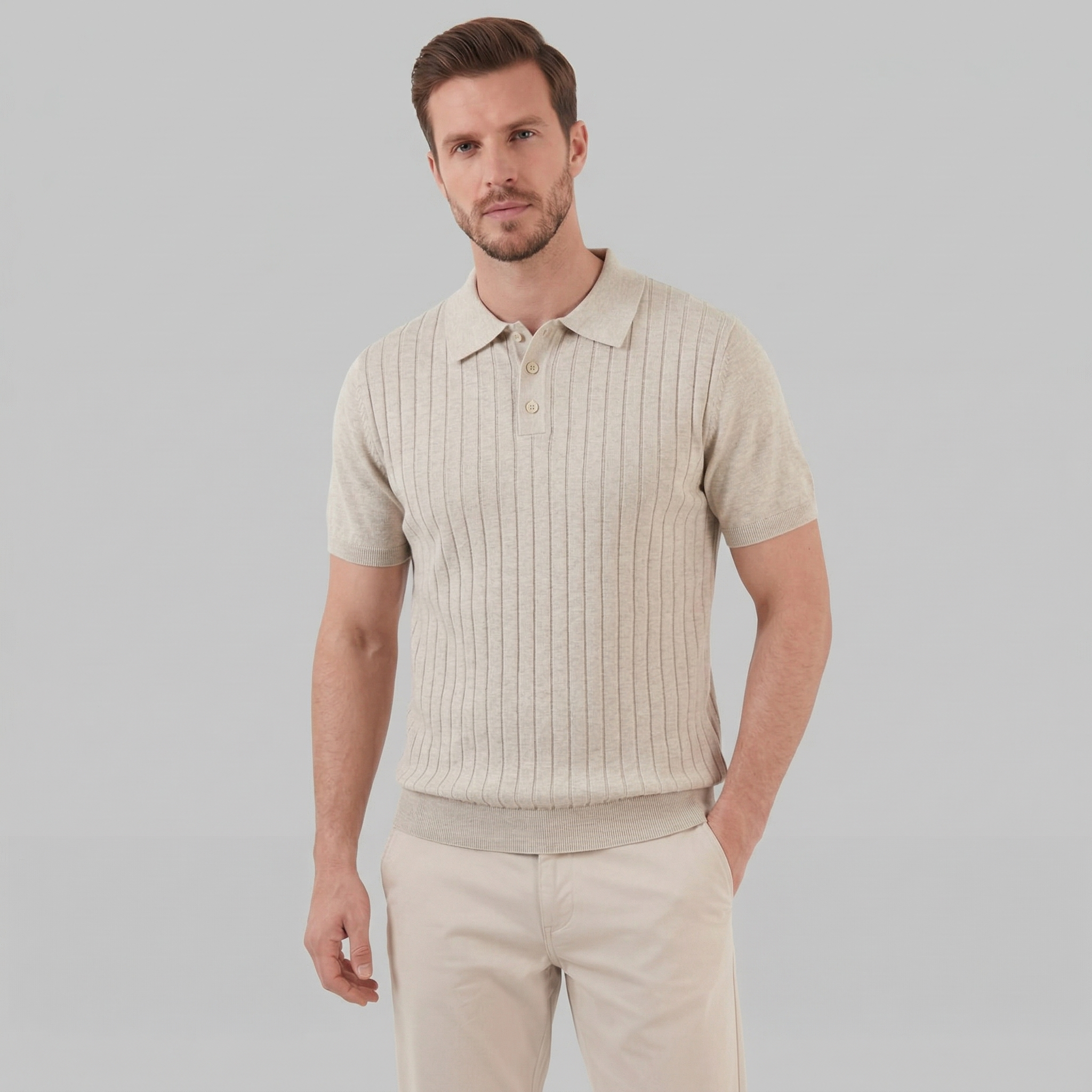 Herren Strick Polo Mit Streifen