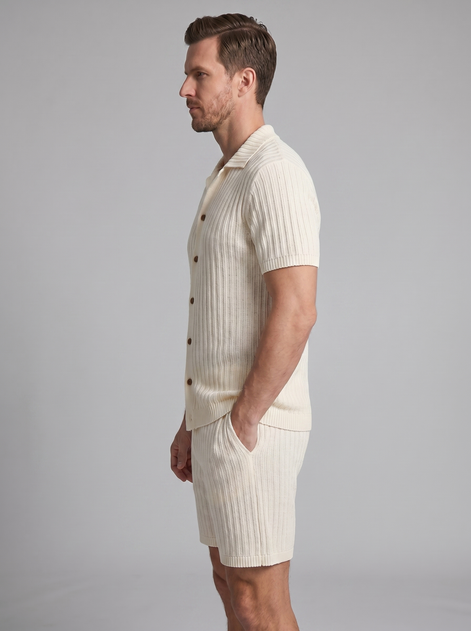 Herren Gestricktes Kurzarmhemd Und Shorts Set