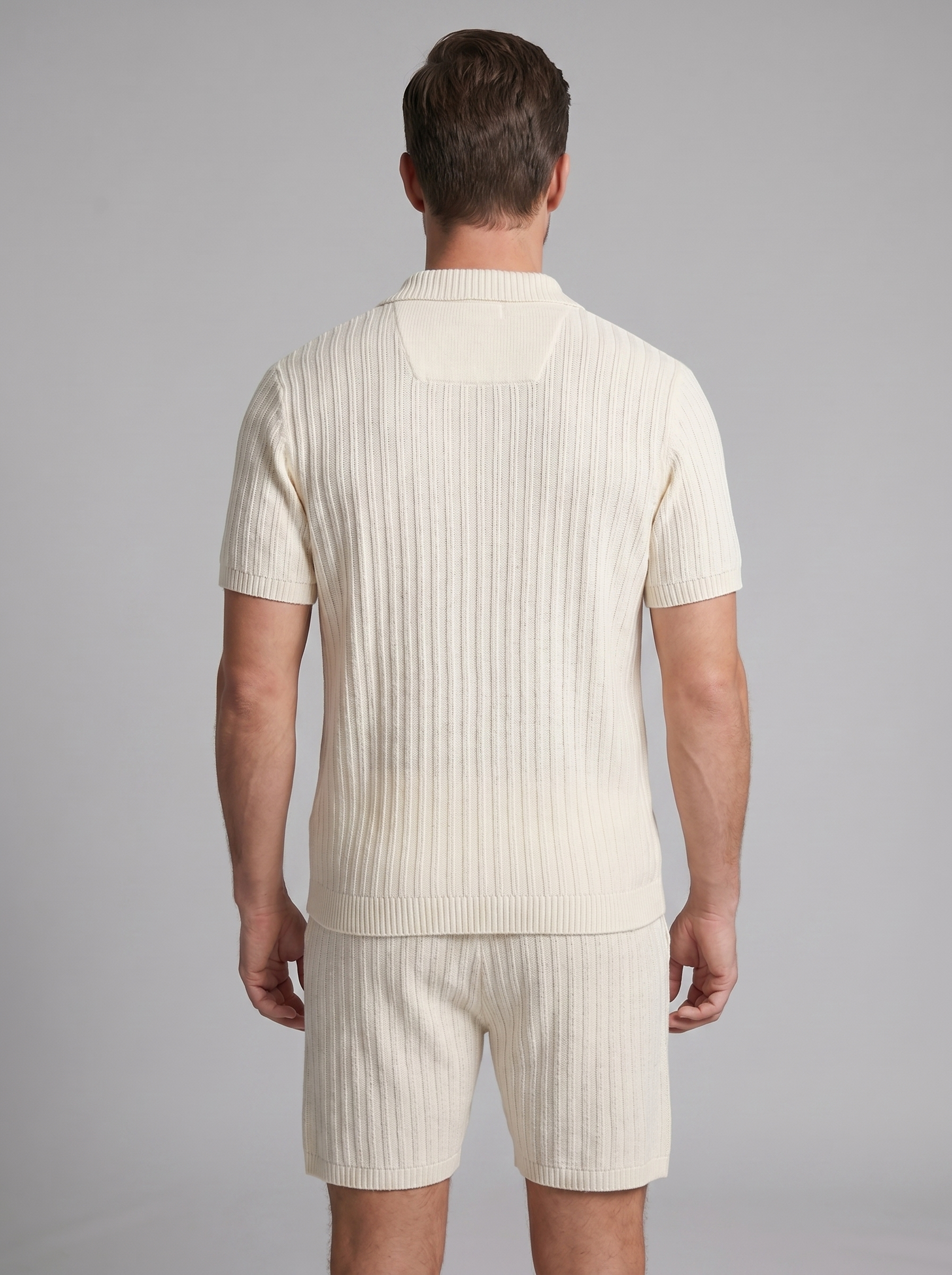 Herren Gestricktes Kurzarmhemd Und Shorts Set