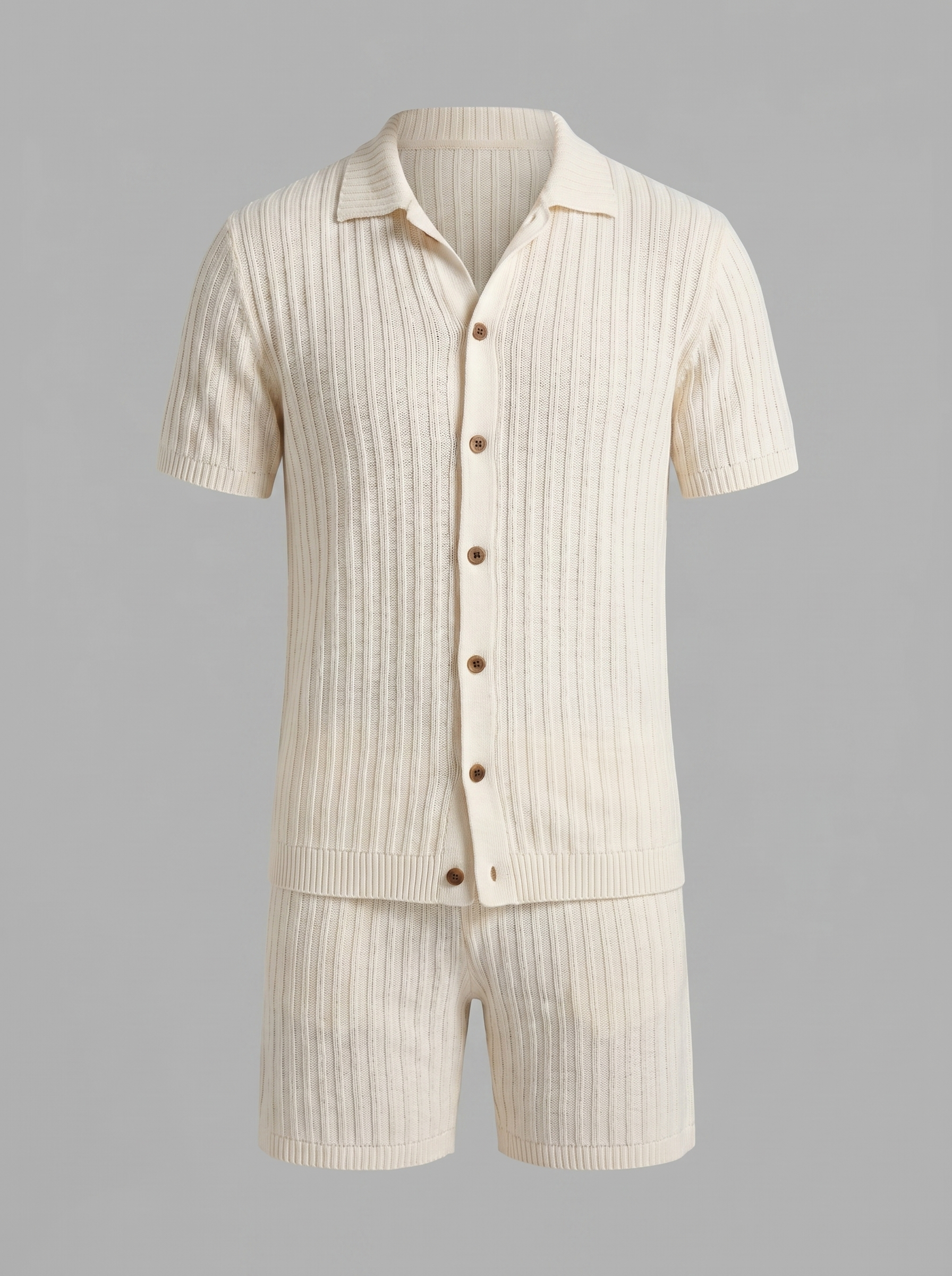 Herren Gestricktes Kurzarmhemd Und Shorts Set
