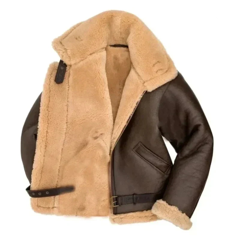 Men's Leather Aviator Jacket with Sherpa Lining