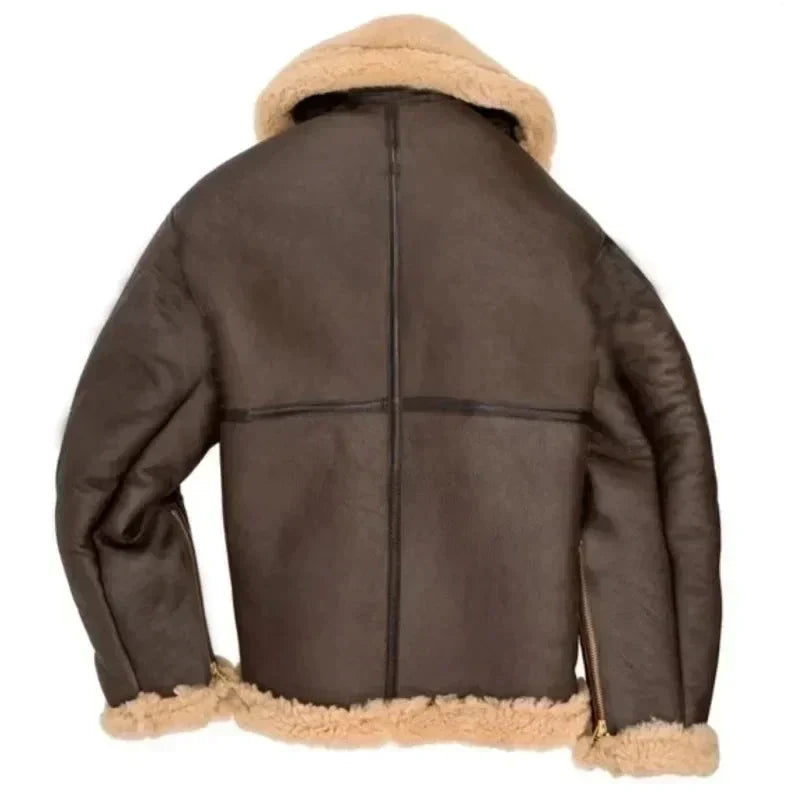 Men's Leather Aviator Jacket with Sherpa Lining