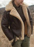Men's Leather Aviator Jacket with Sherpa Lining
