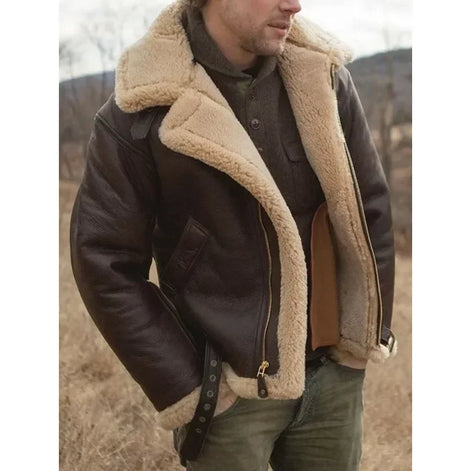 Men's Leather Aviator Jacket with Sherpa Lining