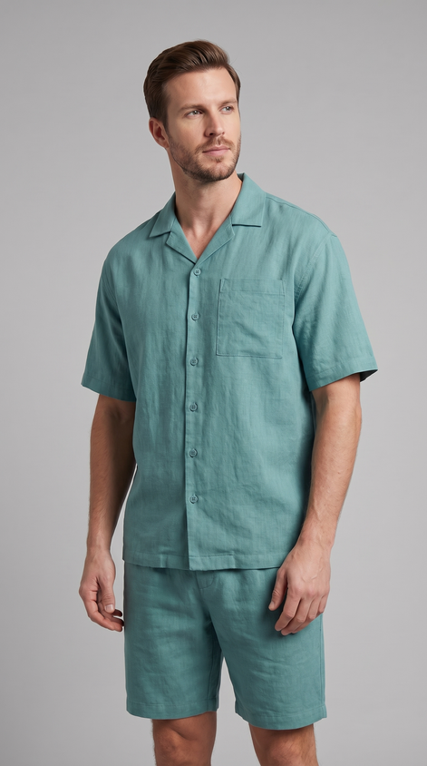 Herren Leinenmix Outfit Set Für Sommer