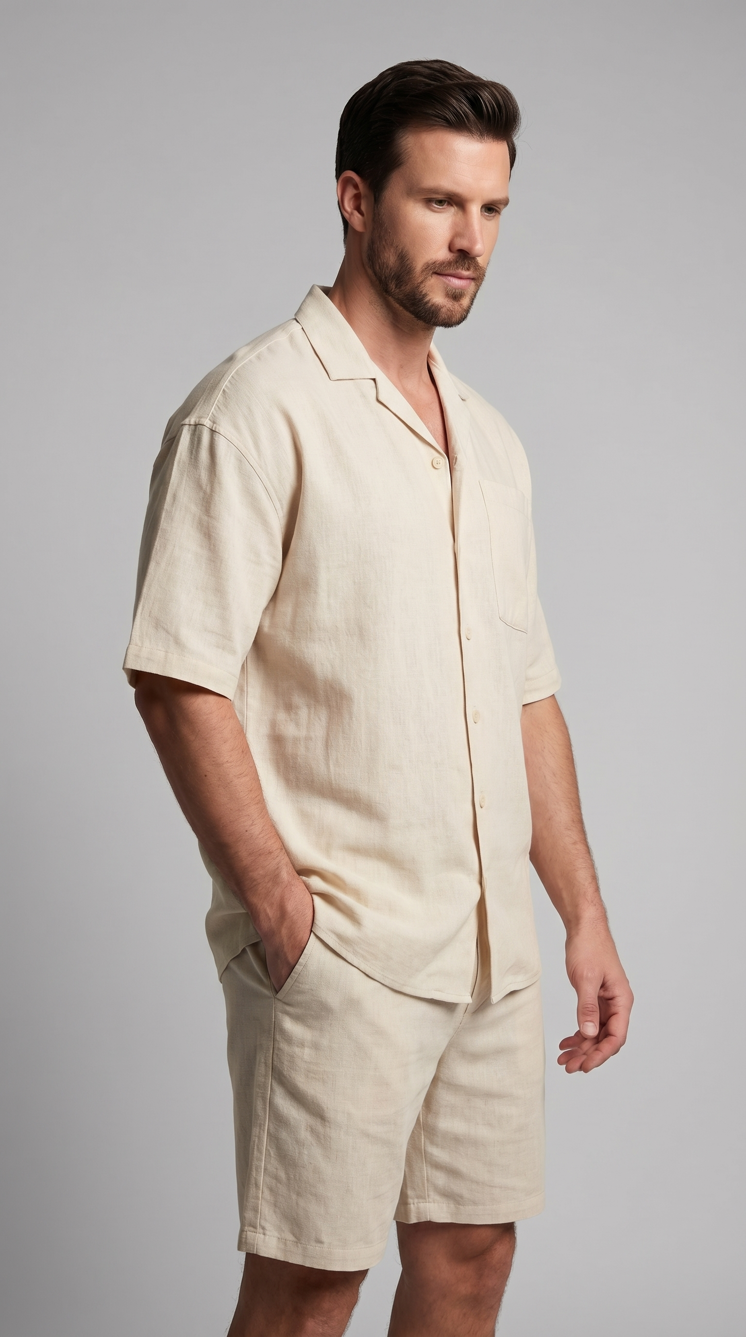 Herren Leinenmix Outfit Set Für Sommer