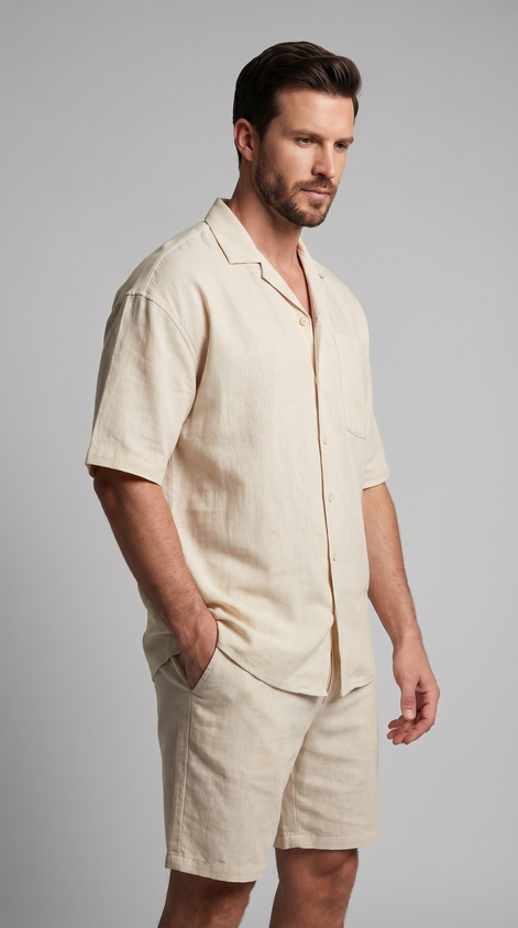 Herren Leinenmix Outfit Set Für Sommer