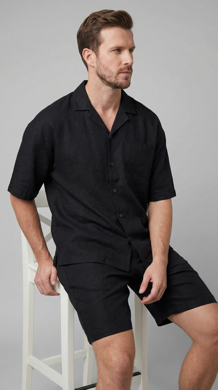 Herren Leinenmix Outfit Set Für Sommer