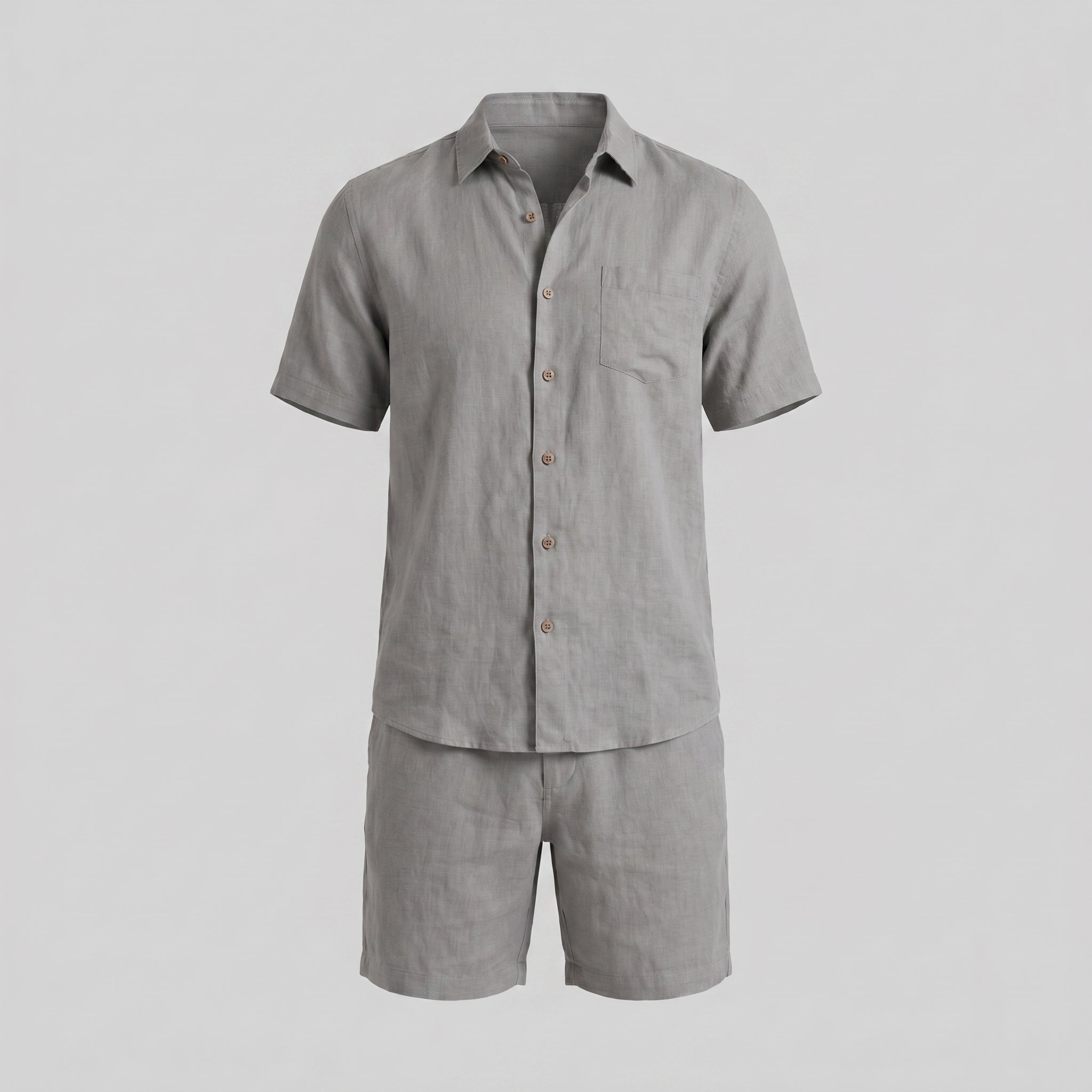 Herren Leinen Camp Kragen Hemd Und Shorts Set